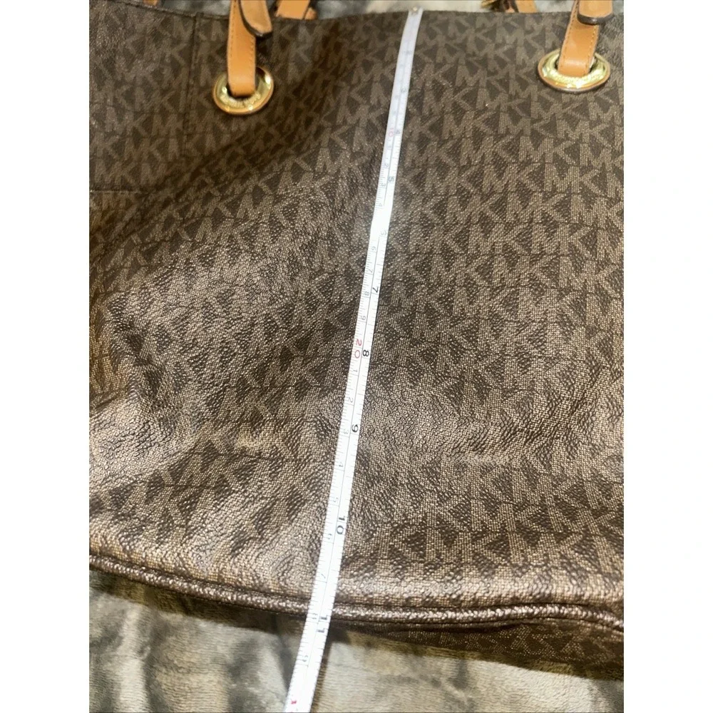 Michael Kors Jet Set Travel Large Mk Signature Logo Tote Handbag Brown 30S11T4B